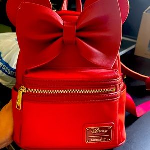 Loungefly Disney sold out rare red leather bow Minnie mini backpack